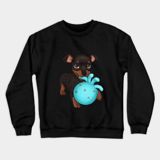 Miniature Doberman Pinscher Puppy on Moss Green Crewneck Sweatshirt